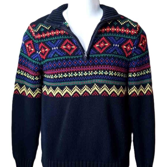 Boy's Polo Ralph Lauren Fair Isle Cotton Quarter Zip Mock Sweater Boy's 14-16 - Picture 5 of 5